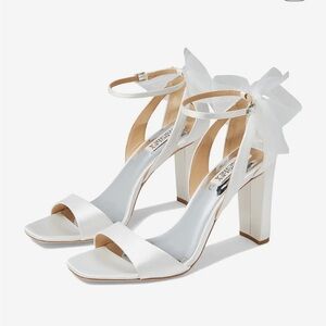 Badgley Mischka Kim sandal block heels, white satin